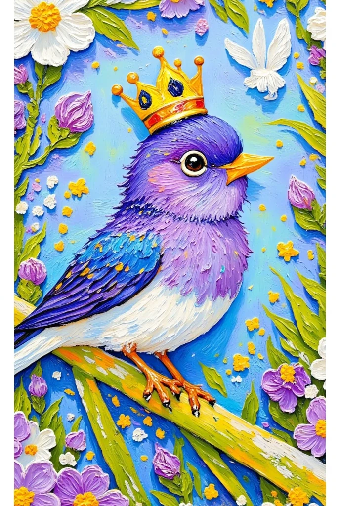  painting of a bird sitting on a branch blooming in a field, lime and Purple, Purple和绿色, blue and Purple和绿色, John Parker, Purple和绿色 colors, Paul Davis, Purple,  inspired by Victor Noble Rainbird , Purple和蓝色和绿色颜色, Purple羽毛,  vibrant painting , 绿色和Purple,  bright morning light , Zen, author：Paul Bird (Paul Bird)