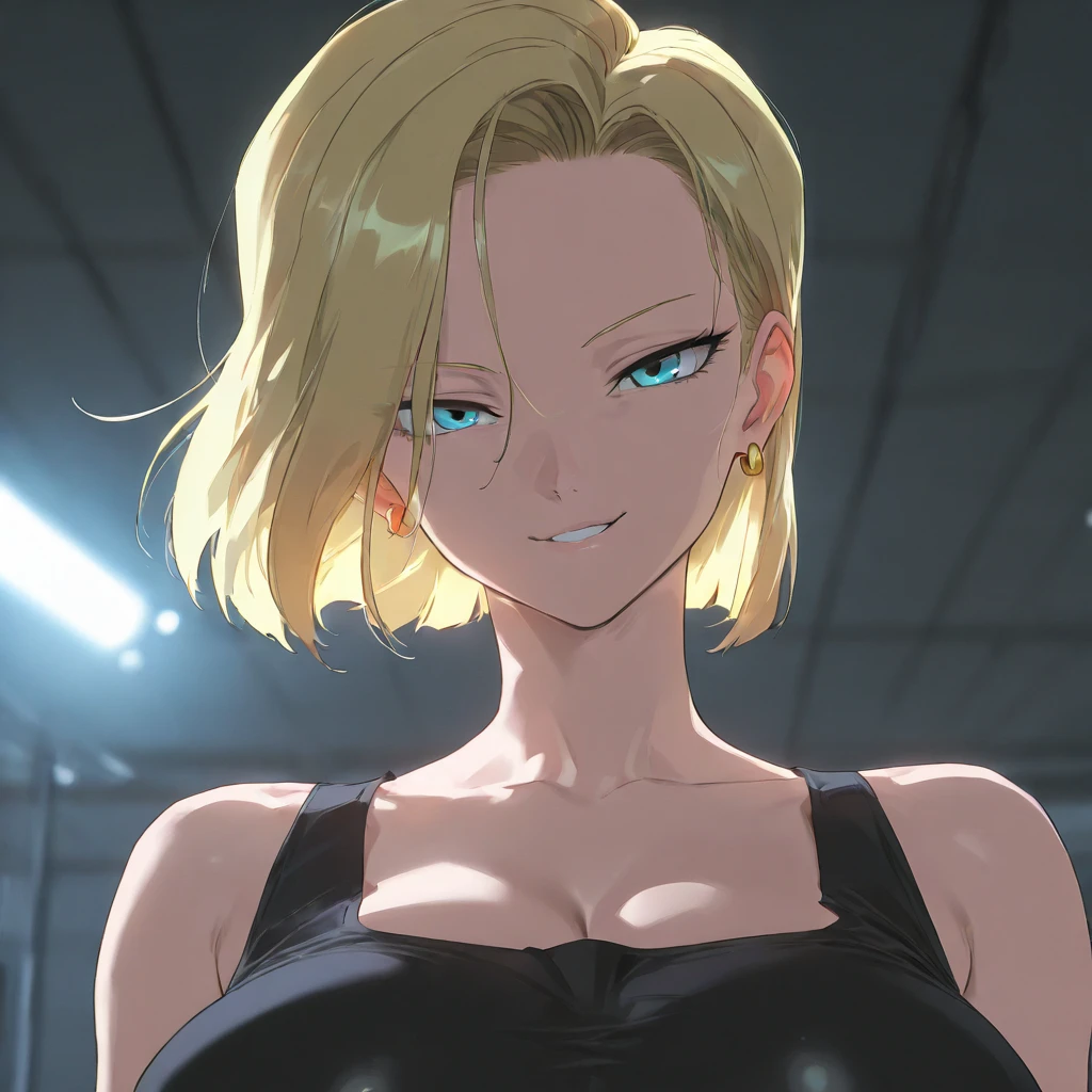 masterpiece, best quality, amazing quality, very aesthetic, absurdres, newest,scenery, anime screencap, anime coloring,,Expressiveh,
break

android 18, high close up, looking at viewers, delicate and delicate face, evil smile, huge breasts, crop top, studio lighting,



 break

 masterpiece , best quality, amazing quality, very aesthetic, absurdres, newest,scenery,