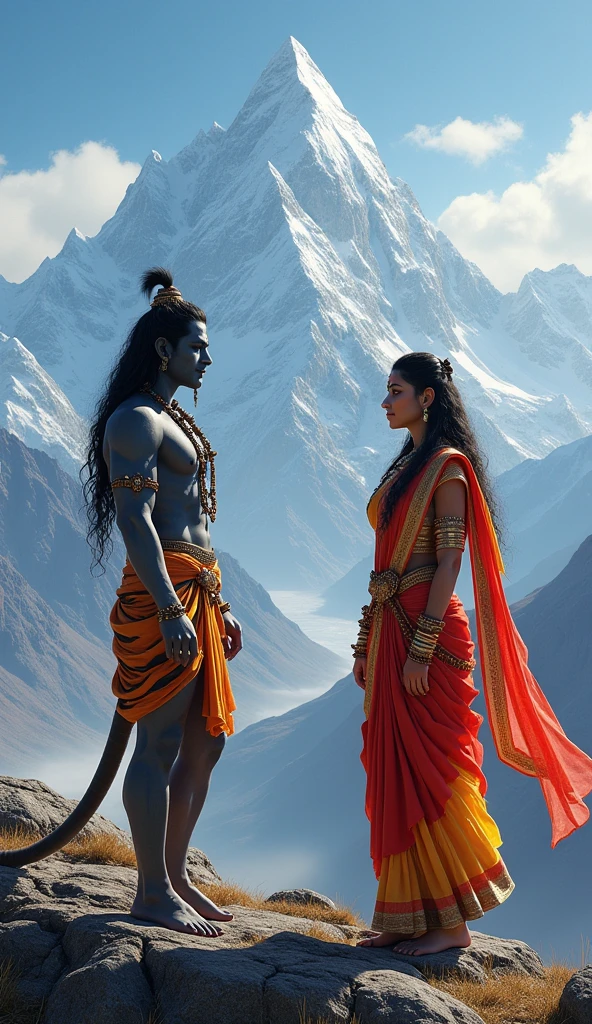 Lord Shiva has cut the head of small cute boy
The beheaded body of boy is lying down
Lord Shiva is angry
Maa Parvati is crying
Background has to be Himalayas