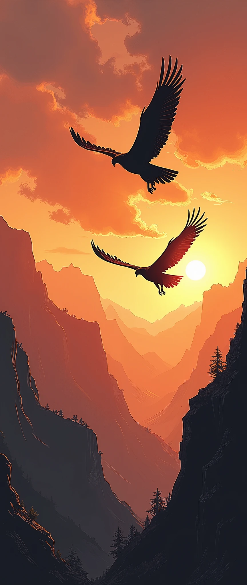 ( Masterpiece :1.2,Superior Quality,Mirror finish, CINEMATIC EXPERIENCE , Best Illustration ),8k,wallpaper,Shadows of flying birds, Shadow of the Flying Condor,Sunset,Andean Highland Scenery , Condors Shadows Reflect in Andean Highlands,Avant-garde,( dynamic :2.0),( Condors Fly )