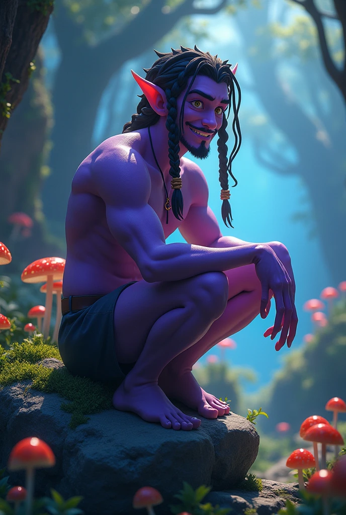 masterpiece，best quality，H），1 person，nudeboy，very shy，Face turned red，Shy，muscular，delicate eyes，nude，(nude)，blue eyes，Shirtless，Upper body body，short blue-purple hair，（Fluorescent lamp），（a color），（（abstract background））huge muscle,huge bulge, vampire lord, monster 