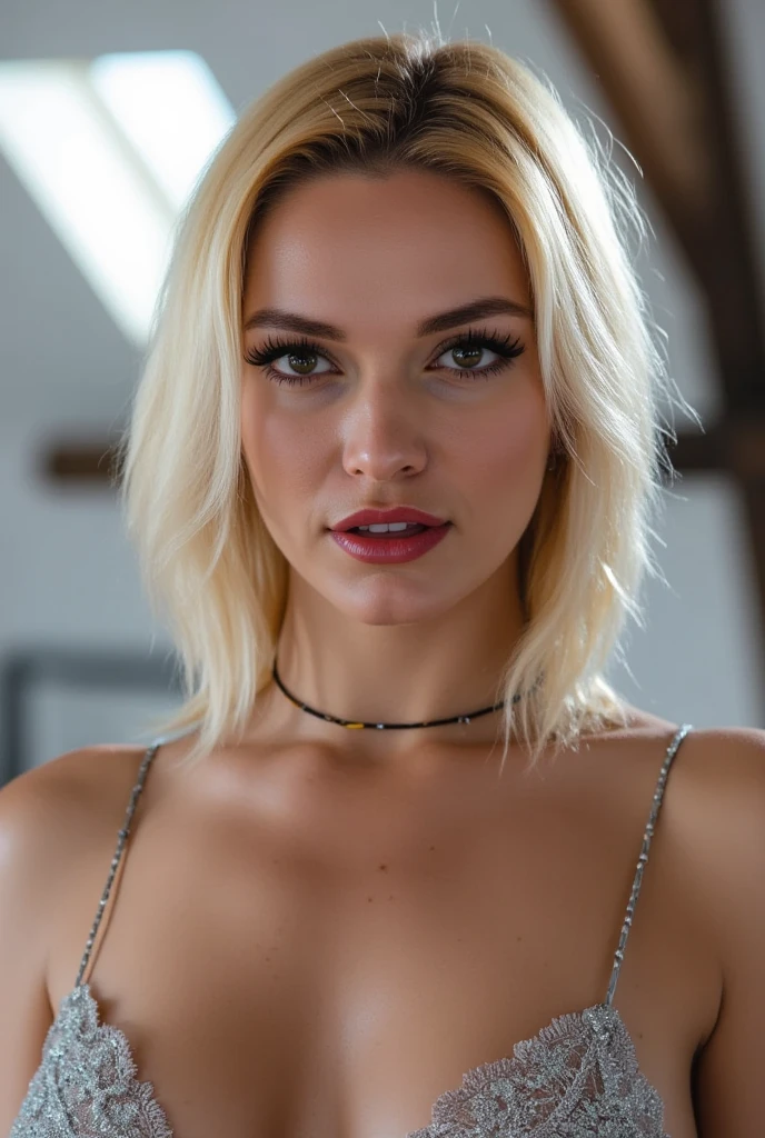 ((best quality)), ((masterpiece)), (detailed), 1girl, Caucasian (white blonde hair:1.3), skinny cute, ponytail hairstyle, age 22:1.3, makeup:1.3, (smudged eye makeup:1.4),big lips:1.3, ( short height skinny cute:1.4), (naked:1.4), seductive pose, realistic photo, ((4K)) , sweaty textured skin, (small breasts:1.4), (dirty:1.2), choker full body visible in a dark blue restaurant Squatting, hands lifted up, showing peace ✌️ signs, Embarrassed, streaming tears, (legs spread:1.3), ((Peeing:1.4)), (black crying marks:1.3), (naked:1.5), pov from above full body visable