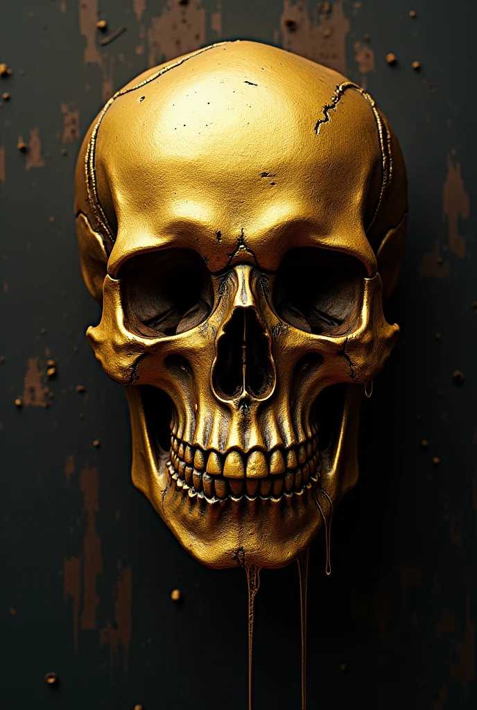 Golden skull on black background, sharp edges, masterpiece, drawn with pencil, vector image