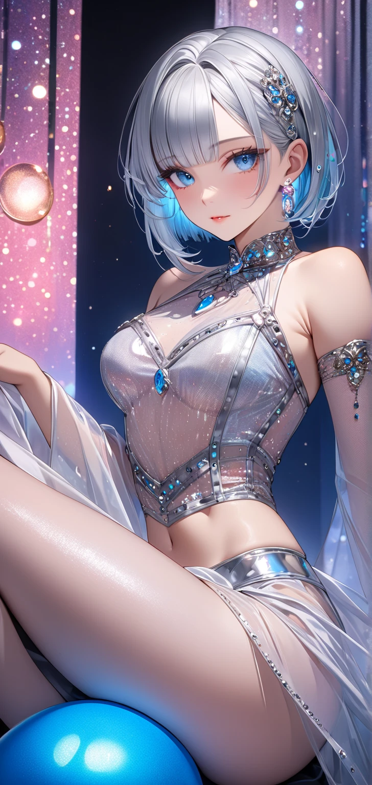 (quality)), ((masterpiece)), Recommended results、Puffy nipples、(see through:1.5)、straighten your back、abdominal muscles、huge bust、angle to floor:1.2、low camera angle、Hair loss on crotch,Hatsune Miku,(girl),charming姿态),(big breasts:1.4),Breast sagging,,Colored inner hair,short hair,))),(((toy doll))), Manipulator:1.5)),((silver armor dress,Tesla Coil)),((金色toy doll:1.5,Body:1.5,metal skin,Mechanical joint: 1.4,mechanical limbs)),(((pale nipples,(fat)),(((shiny skin:1.5,bright skin: 1.5,shiny skin,very shiny skin,white shiny Body,plastic glitter skin)),(lower abdomen,Yao Liu,wide hips,detailed Body,(Detailed face)),charming,slutty,Tempting,Delicate metal decoration,sleeveless,cheongsam,金色short hair,
