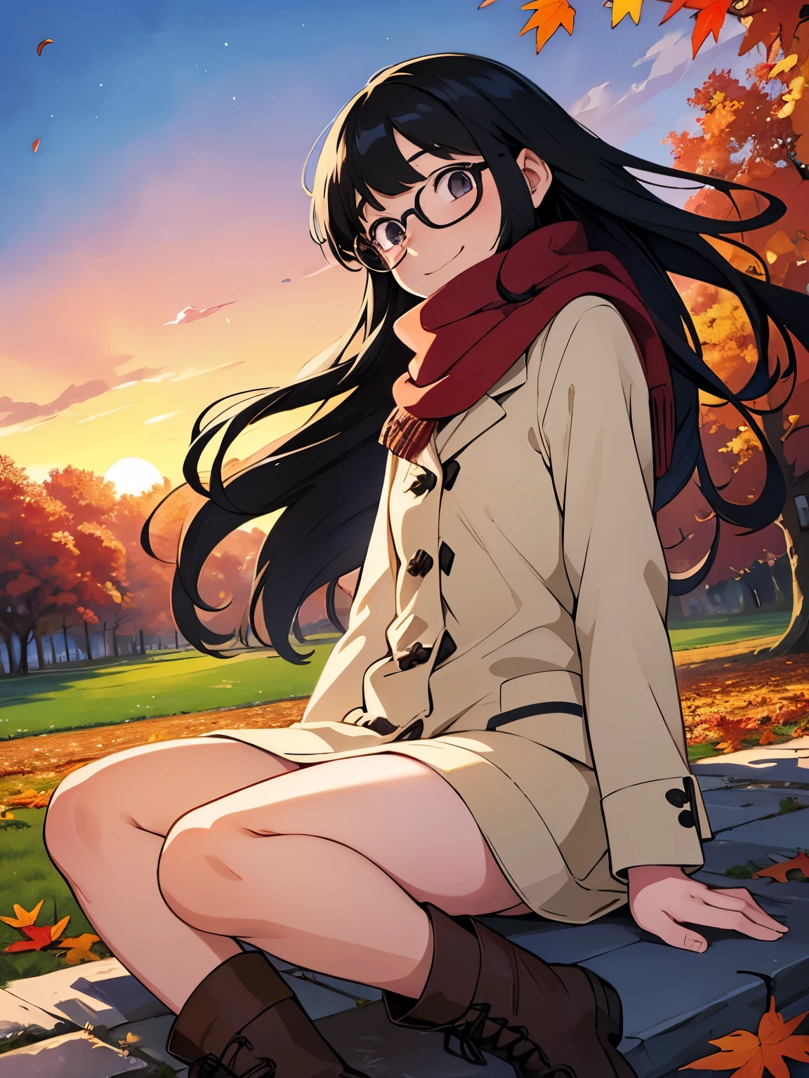   Masterpiece ， best quality， High image quality，(  super flat  ,    flat shading   )，Glasses，  beautiful black hair ，  fisheye lens ， Beautiful young mother and lovely daughter，   warm scarf， (naked)， long hair，  boots, smile, smile，White Breath，fun, play，Autumn park garden，  fallen leaves for vaginal discharge ，Autumn sky，dusk， Beautiful Sunsets ，Wide angle，  bright color，watercolor,  Ghibli style，Strong winds，  Girl Temptation，