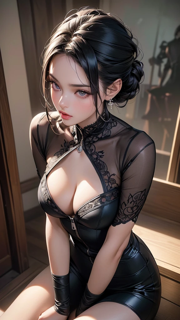 masutepiece, Best Quality、Realistic, ( Intricate details, depth of fields)、Hyper-Realism, 8K, Best Quality, Super Detail, retinas, ighly detailed, Perfect face, Perfect body, Huge breasts, Constriction, Very big ass, Glamour, indirect lighting, hair wavy、Shorthair、prety woman,A dark-haired、goddess of Japan、 the perfect appearance, Smile, Lolita, Oily skin、shinny skin、indirect lighting, Anatomically correct、Skin Texture、Big eyes
Sexy tights((netting))、Raise your buttocks with your hands in front of you for emphasis、Emphasis on the crotch、Appearance on all fours