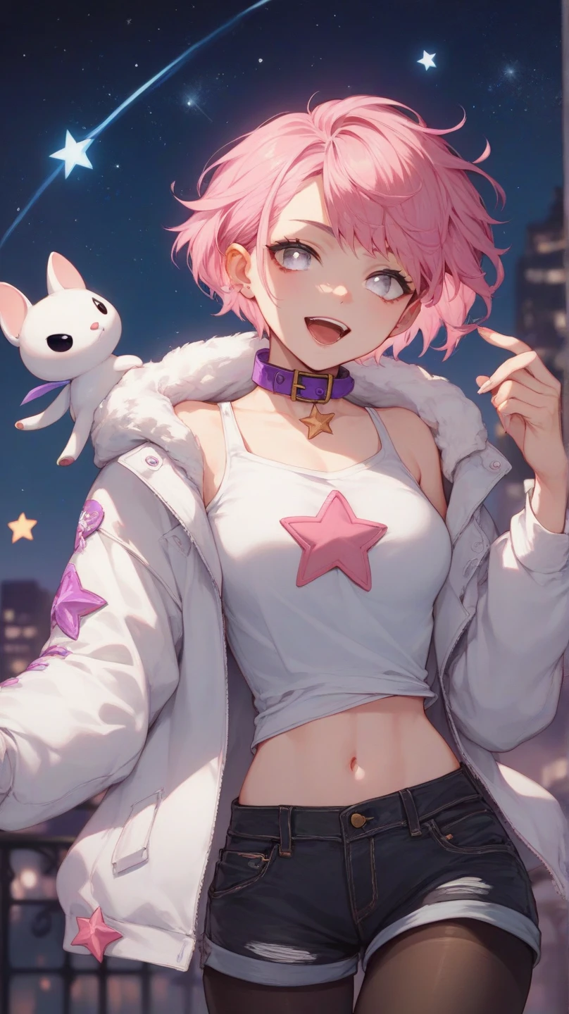 NSFW,pajamas、show off nipple,Very beautiful and Shining Eyes、Shining Eyes、1 girl、Small breasts、Big Mouth、Small breasts、Cat ear、Transparent pink short hair、