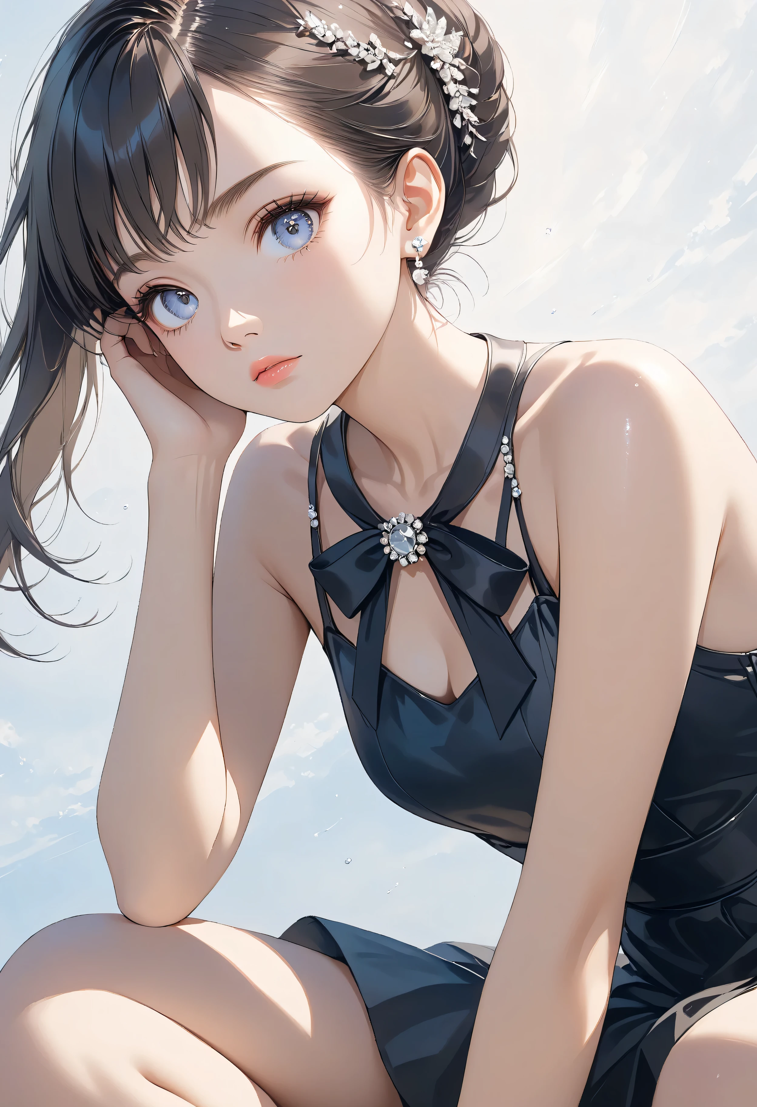 ((Biologically correct number of limbs))、((natural finger shape))、(( Full body photo including face))、standing position、[NSFW]、4K、masterpiece、((focus on the face))、((Symmetrical facial features))、Eyes of minute description、Beautiful woman、outstanding style、beautiful clavicle、beautiful legs、slender body、(small ass、thin thighs）、(high heels）、Detailed depiction of faces、small earrings、necklace、(upper body off shoulder、Patterned skirt）、Splashing on the beach