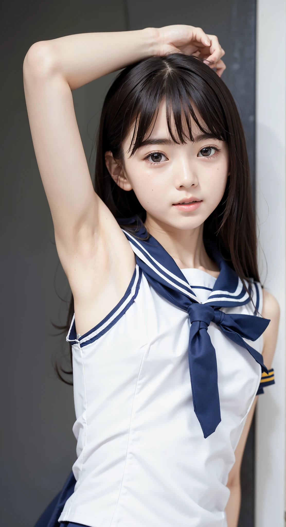  elementary school students、 sailor suit , white skin,Beautiful shoulders, I can see my armpits