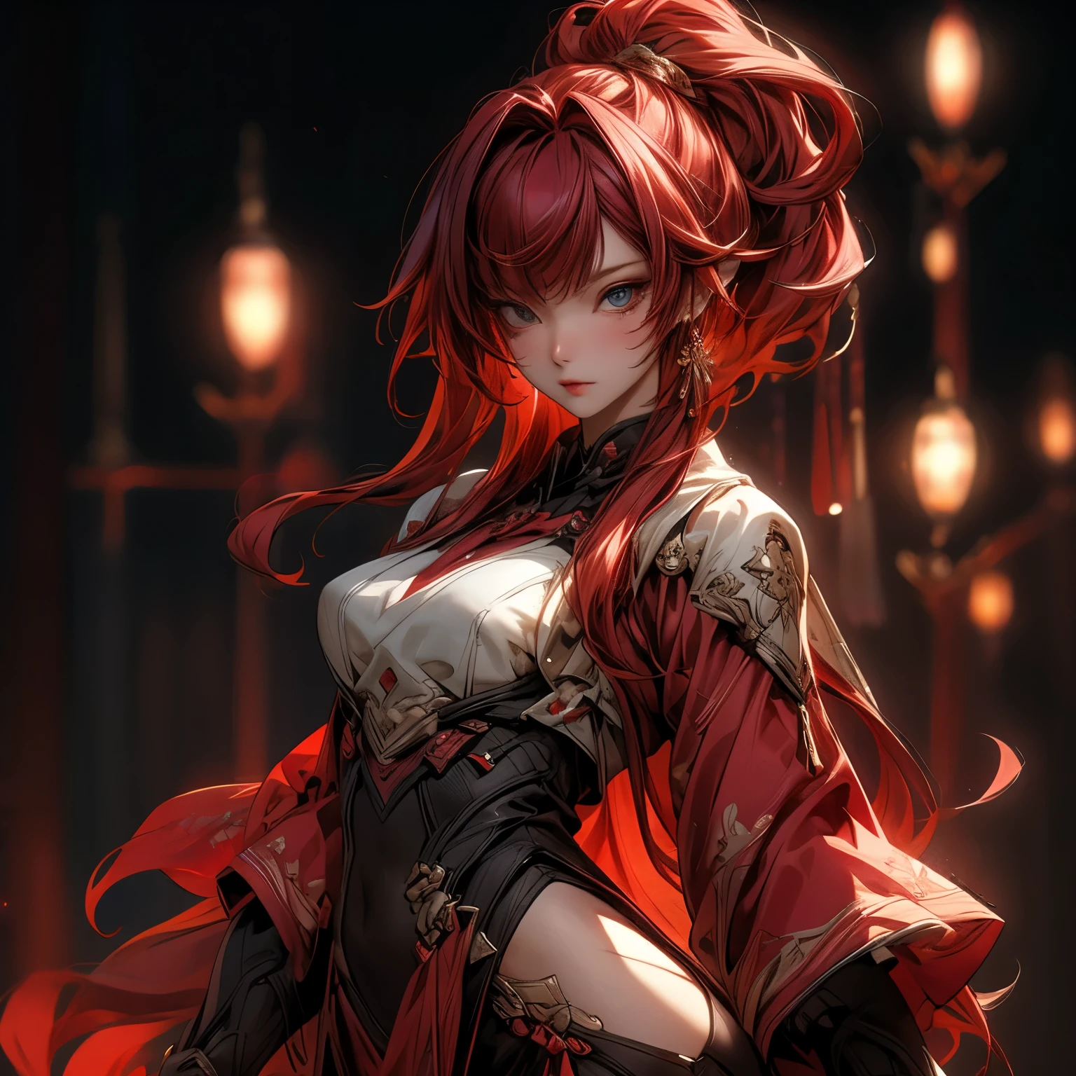 Anime girl with red hair and a red cape posing for a picture - SeaArt AI