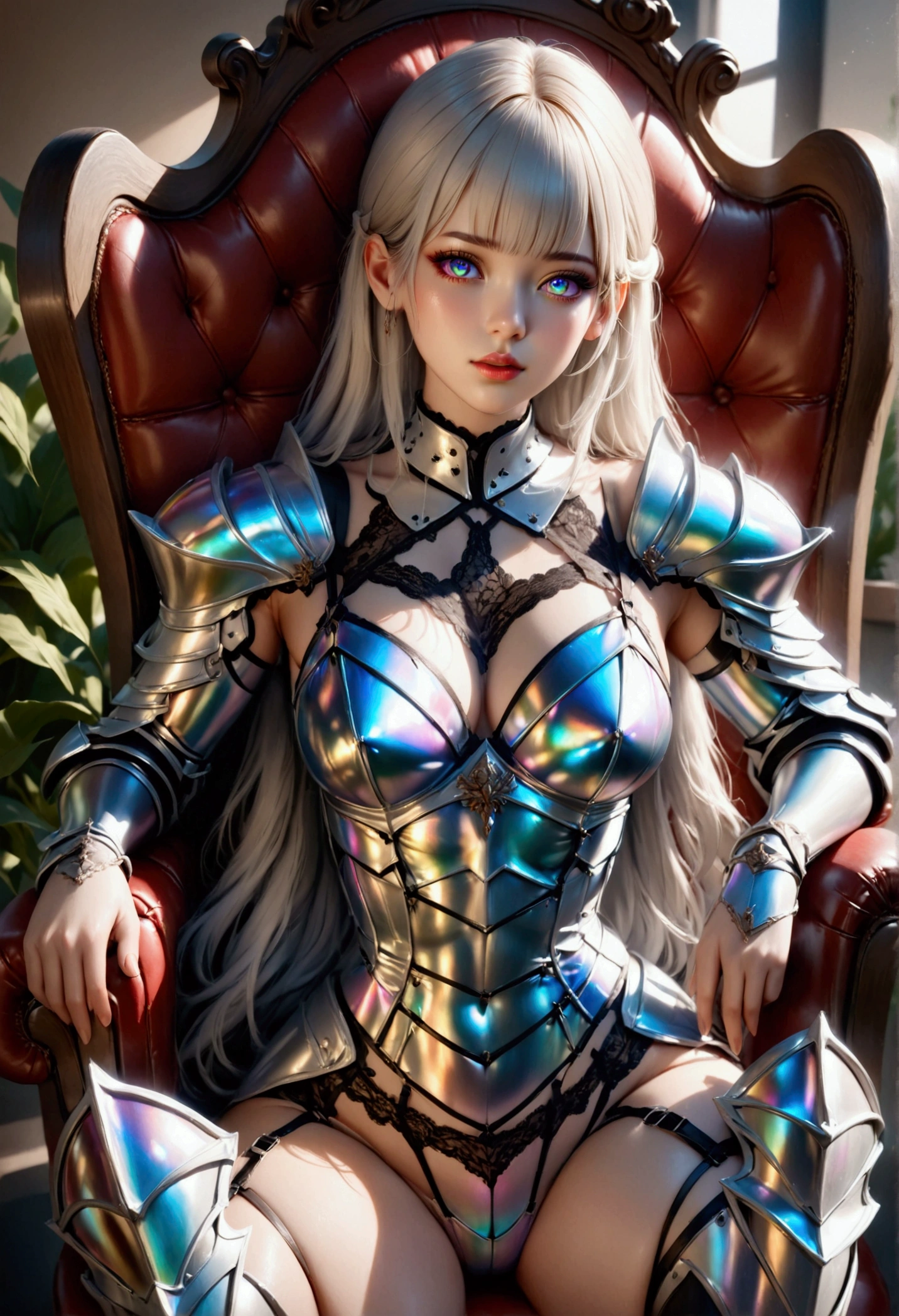 a  portrait of a mammoth [seductress|babe] , armor,valkyrie, winged helmet,fur ,cape ,ornate, <lora:adventurers_v1:0.75>,  perfect face, pretty face, silver eyes, silver hair, absurdly long hair, medium breasts, lush detail, absurdres, on a bed,