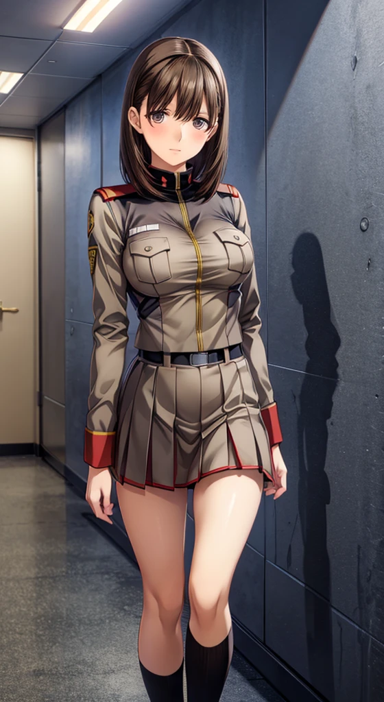 anime girl in uniform posing in a hallway with her hands on her hips, (sfw) safe for work, anya from spy x family, in uniform, red uniform, cushart krenz, female protagonist 👀 :8, cushart kenz, fully - clothed!!!, in a soldier uniform, makoto shinka, jk uniform,(mini tight skirt:1.0)