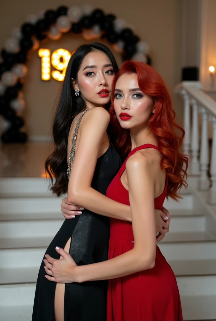 2heads,1 girl, monalisa smile, mesmerizing eyes, straight long hair, wavy hair,blonde hair, black hair, colorful flowing dress, poised posture, porcelain skin, subtle blush,
BREAK
soft shadows, vibrant colors, painterly effect, dreamy atmosphere, sitting across from viewer in table at restaurant
BREAK
Fancy restaurant in background, restaurant is packed, window showing city evening, ultra detailed, official art, unity 8k wallpaper
, zentangle, mandala