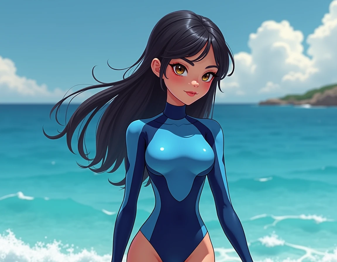 2d comic, ((flat color)),line art, 比基尼, Light shining from the front, ภาพโทนbright, bright, daytime