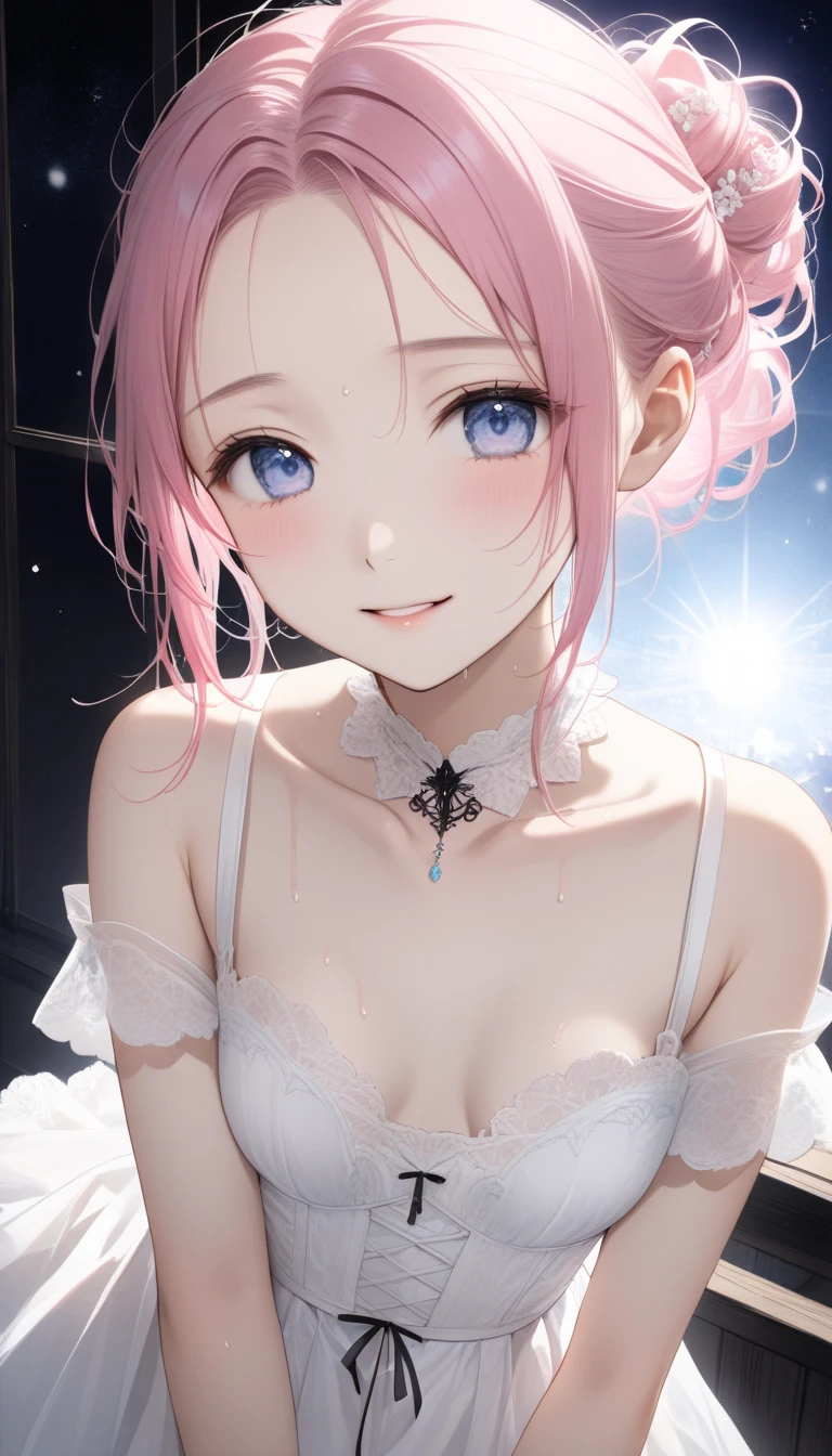 High resolution, masterpiece,Shikimori Michon, Pink Hair, alone, One Girl,outside,Detailed Background, fine grain, ((blue eyes))