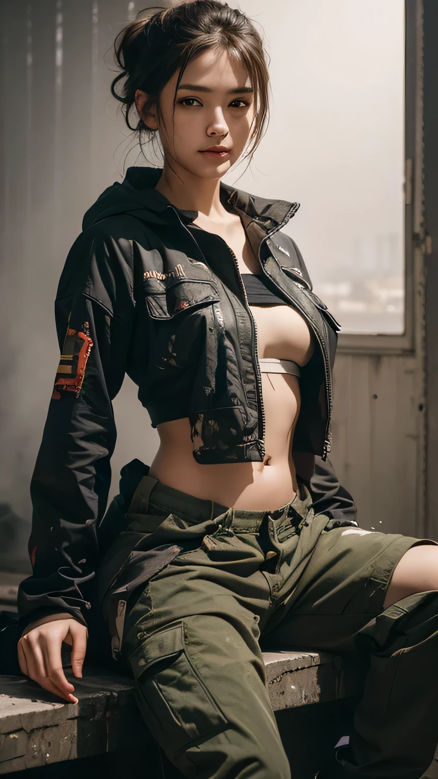 Angle from the front、Cowboy Shot、Ripped print T-shirt、City of night、((Emoガール))、((Emo))、bad woman、Short, black, shaggy hair、Gradient Hair、(Black double rider jacket)、((black and grey mini skirt))、(((Green panties)))、Big Breasts、In the background is the High Sokotl Cycle)))、Highest quality,(RAW Photos:1.2)、(Realistic:1.4),(High resolution:1.4), 1 Girl, Written boundary depth,, Exquisitely crafted,8K, Very detailed, Perfect lighting, Great background、((Delicate painting)),(女の子の詳細なRAW Photos),(Highest quality:1.6), (超High resolution:1.5), (Realistic:1.75), 8K resolution, Canon EOS R5, 50mm, Very detailed,Cinema Lighting,Correct finger、((I can see very small panties))