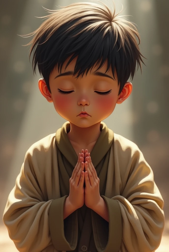 Real young latin person kneeling thanking God