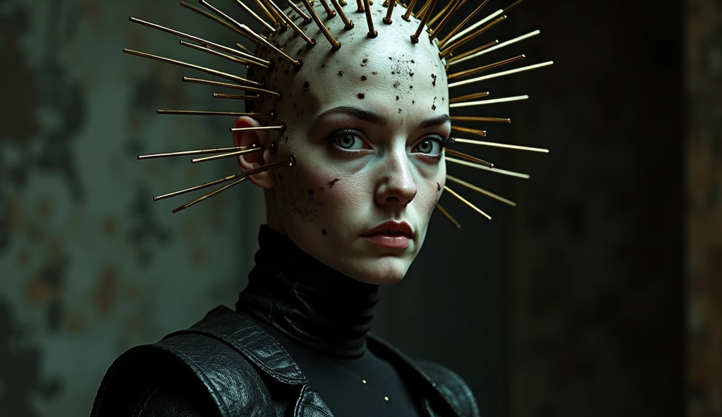 <lora:AddDetail:0.6>, beautiful lady, cenobyte, wounds, grey skin, dark makeup, hyperdetailed photography, soft light, head and shoulders portrait, cover, <lora:Cenobytes:1>