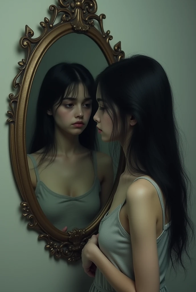 beautiful woman reflected in the mirror