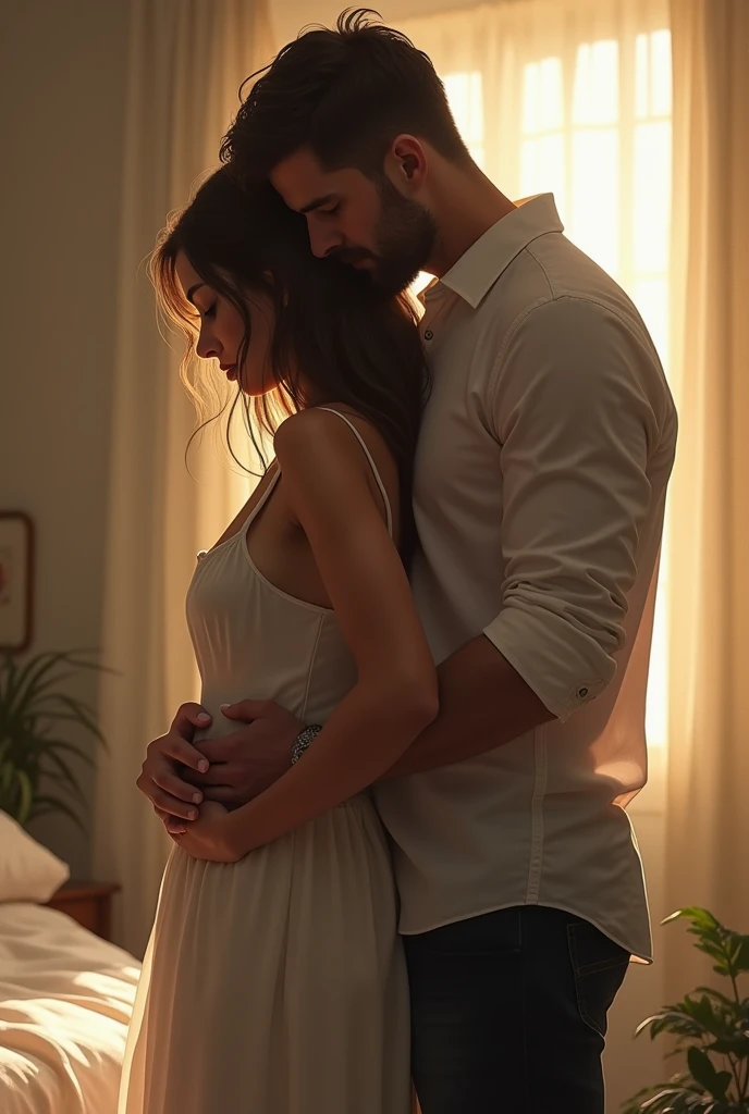 a man hug and grab woman breasst