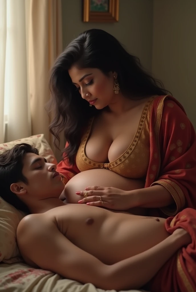 Masterpiece, A beauty pregnant Pakistan model, cute, romantic, best quality, 2others, naked couple, mature, adult, height difference, different pose sex, intimate, smile, happy, love, bedroom, night scene, man touch nipple, man with short hair, man with big penis realistic, woman with long black hair, woman with huge breast, open legs show pubic hairs, creampies pussy, dark hairy pussy, perfect anatomy