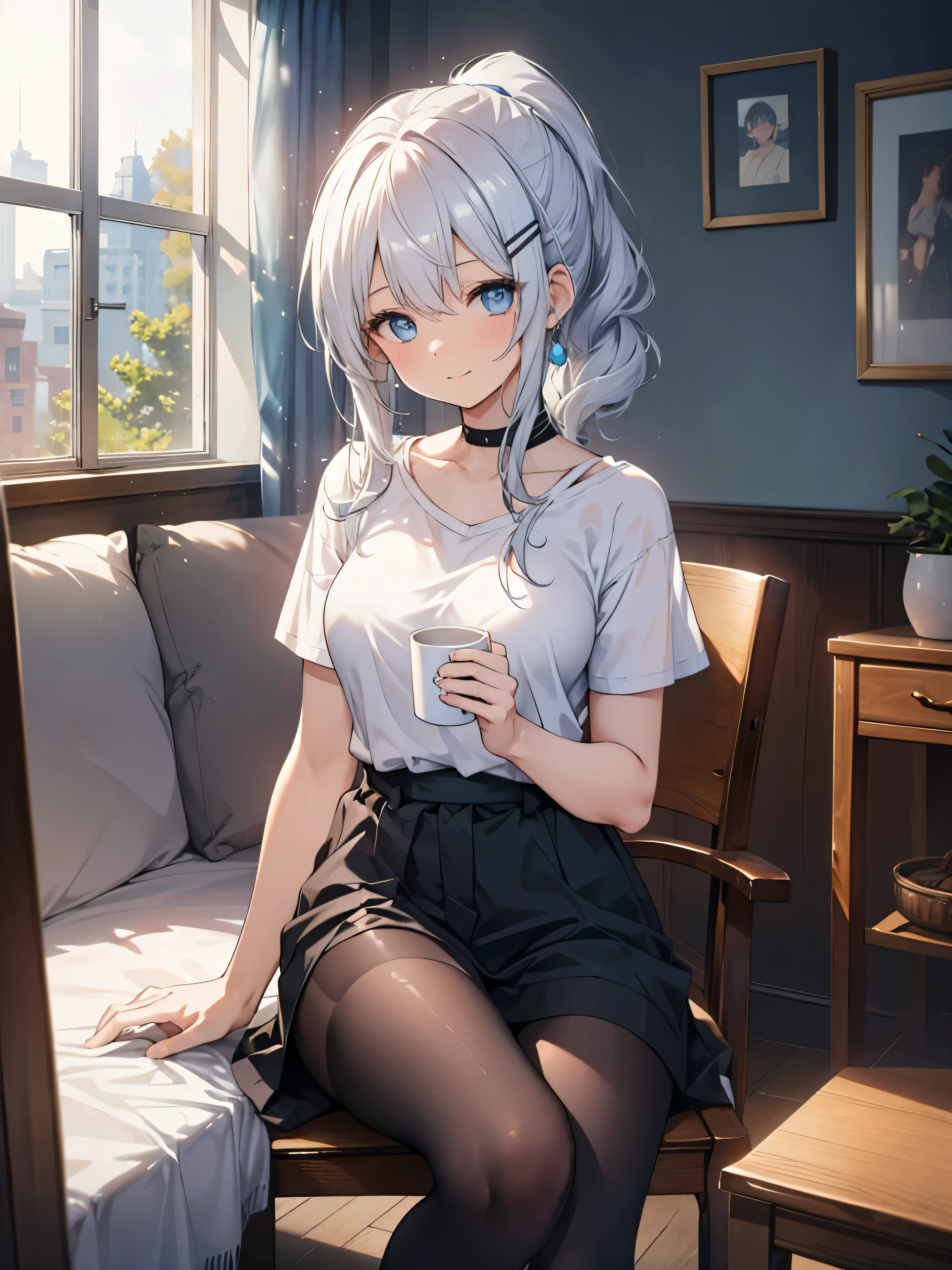 rezeroEmilia, Emilia, Braiding, crown Braiding, Flower Hair Ornaments, Purple eyes,Long Hair,Hair Ribbon, happy smile, smile, Open your mouth,blush,Open your mouth,Kurobuchi glasses,ponytail,Sleeveless dress,skinny pants,Stiletto heels,There is a sandwich on a plate on the table,sitting cross-legged on a chair,whole bodyがイラストに入るように,Daytime,快晴
break indoors, office,
break looking at viewer, whole body,
break (masterpiece:1.2), highest quality, High resolution, unity 8k wallpaper, (shape:0.8), (Beautiful and beautiful eyes:1.6), Highly detailed face, Perfect lighting, Extremely detailed CG, (Perfect hands, Perfect Anatomy),