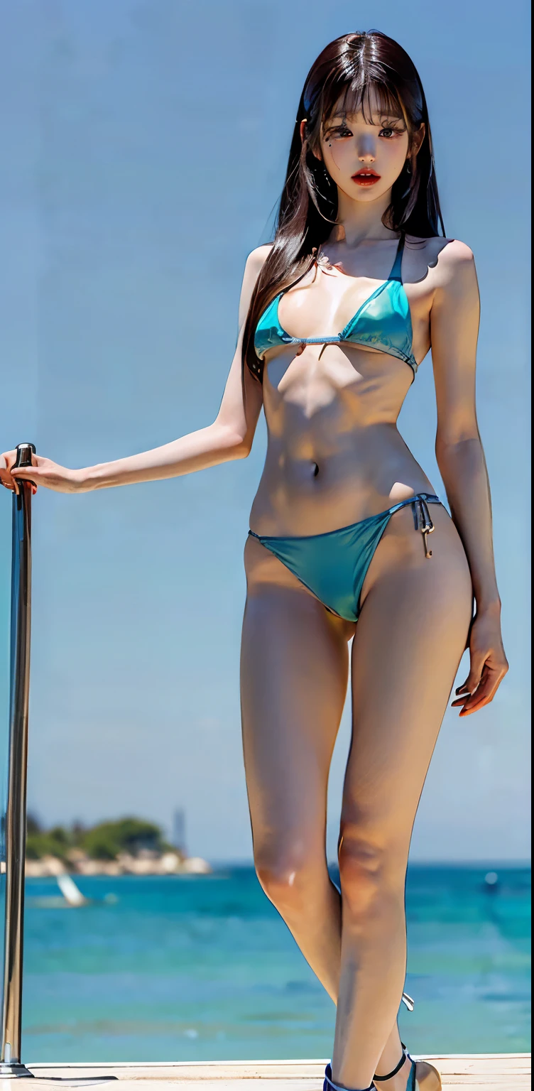 highest quality,masterpiece,Ultra-high resolution,(Actual:1.4),Original photo,Ultra-high resolution,8k,There are women,Fair skin,Exquisite makeup,Big waves,Blue-green dress with open neckline:1.2,High heels,Long legs,Bright and beautiful,Sexy Random Poses,Lively poses,Slender women:1.5,All Nude:1.5