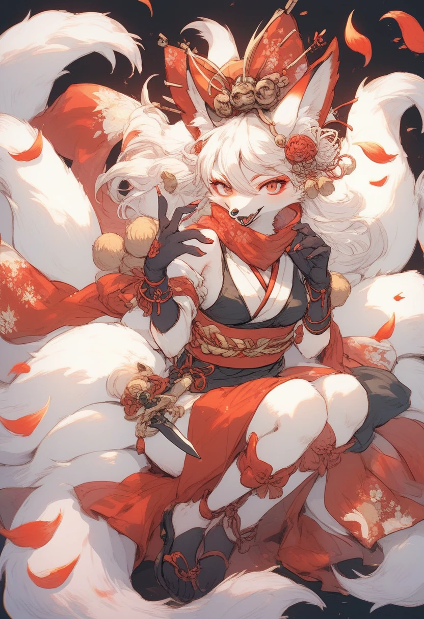 masterpiece, shuimobysim, badashanren, Shukezouma, kimono, The cherry tree, cherry blossoms dancing in the wind(super cute 1girl, solo, kemono, furry anthro)(animal ear, animal tail)full body,