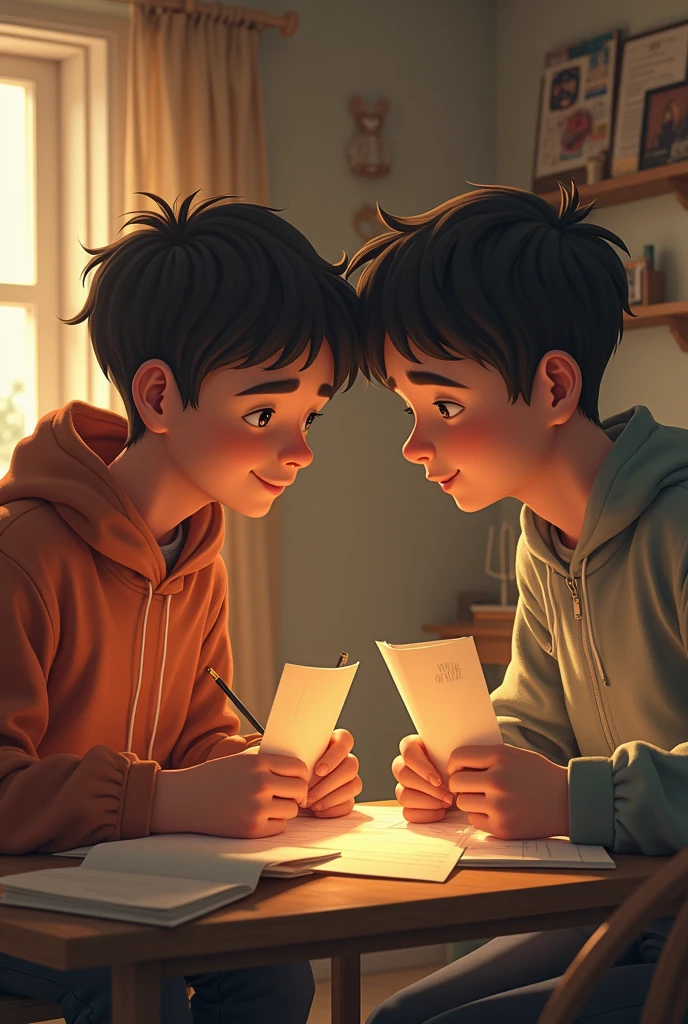 As the weeks went by, Jack and Alex’s friendship grew stronger. They started hanging out together, discussing their favorite books and music, and even helping each other with schoolwork. Their once bitter rivalry transformed into a genuine camaraderie. A picture of alex and jake doing schoolwork teenagers