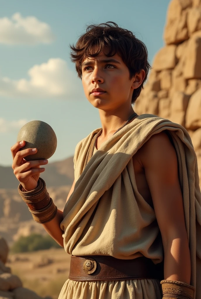 David with the stone in his hand facing forward and small 