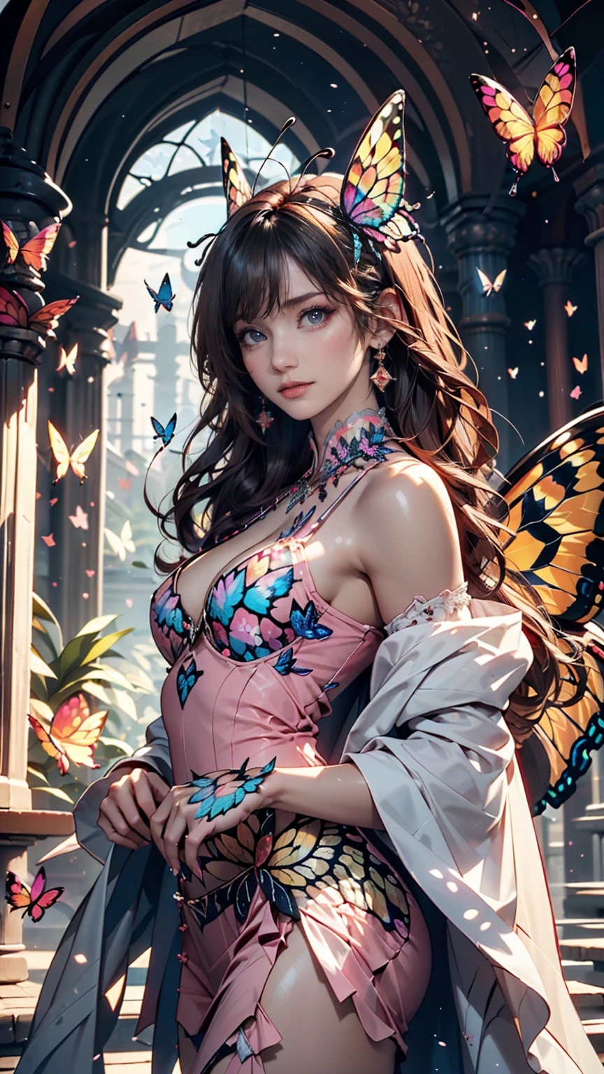 illustration design A large butterfly in the center of the picture in butterfly wings, with human faces and mountains as double-pictures on a white background. --auto