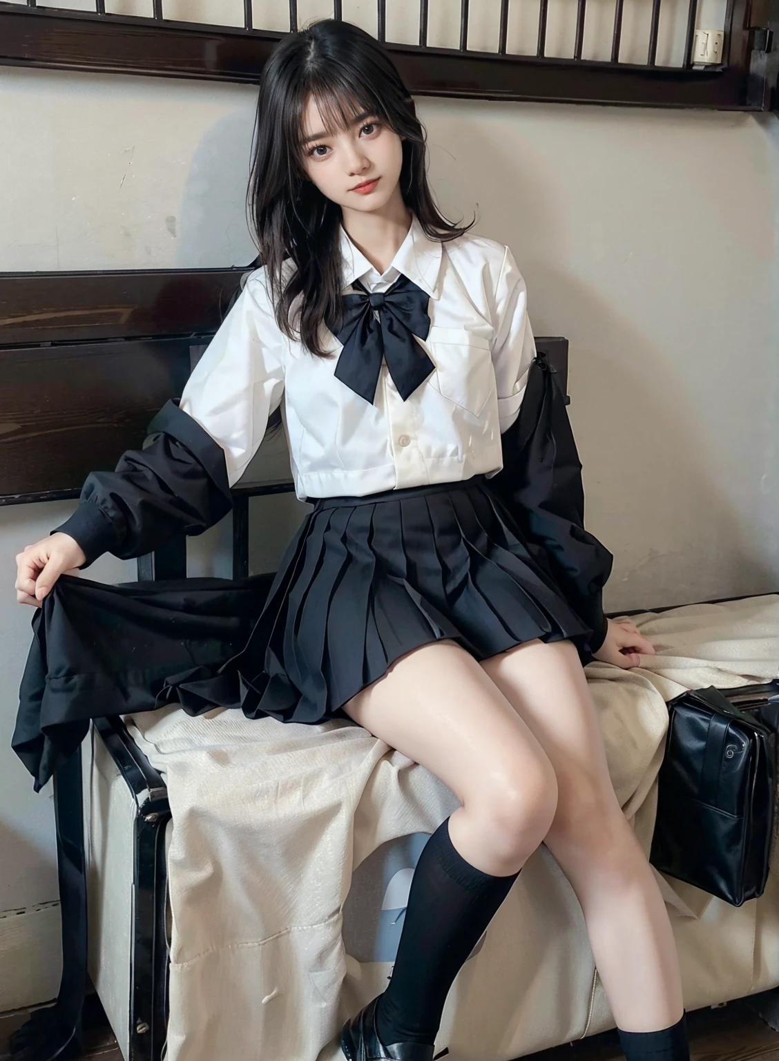 Beautiful illustration、top-quality、超A high resolution、Professional、Cute s、a junior high school student、skirt by the、{{{{{{Nekorobu}}}}}}、{(Open mouth}}
