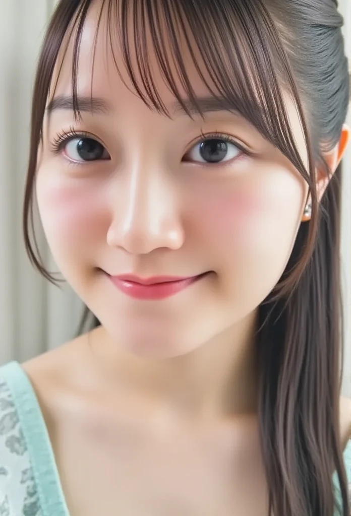 Focus on the face of a cute high school girl