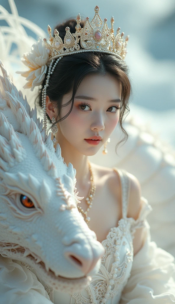 White dragon-inspired women&#39;s crown with recycled items