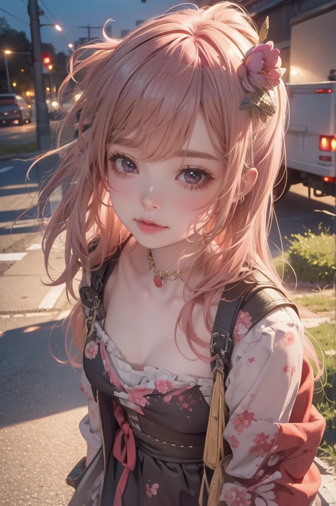 ((best qualtiy)), ((tmasterpiece)), (detail:1.4), Beautiful cyberpunk female images,hdr(HighDynamicRange),Ray traching,NVIDIA RTX,Hyper-Resolution,illusory 5,sub surface scattering,PBR textures,post-proces,Anisotropy Filtering,depth of fields,maximum definition and sharpness,Many-Layer Textures,Albedo e mapas Speculares,Surface coloring,Mitsu-Accurate simulation of material interactions,perfectly proportioned,rendering by octane,Two-colored light,largeaperture,Low ISO,White balance,Rule three points、8K raw data、Beautiful bright blue pupils,off-the-shoulder clothes,Fine pupils,Delicate face and eyes,long eyelasher,Blushlush,Delicate and fluffy hair,pink lip,Pure,Cute face,Sweet girl,Artistic sense,Casual wear,Advancedsense,butterflys,Cherry blossom petal,Beautiful hair accessories,Long hair and waist,Hair fluttering in the wind,Snow-white fox ears,curlies