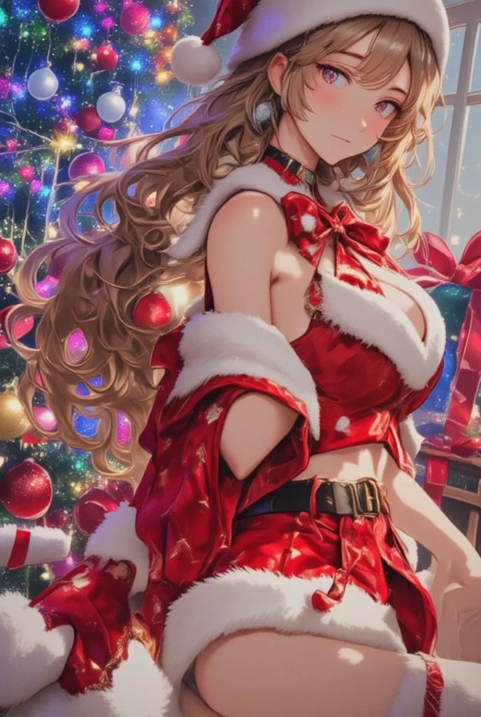 ((((perfect anatomy, super detailed skin)))), 1 girl, japanese, , shiny skin, large breasts:0.5, watching the view,
beautiful hair, beautiful face, beautiful detailed eyes, (middle hair:1.4),
beautiful clavicle, beautiful body, beautiful chest, beautiful thigh, beautiful legs, babyface, mole under eye,
((metallic red santa claus hat, metallic red off shoulder santa claus dress, white fur cuffs, metallic red gloves), christmas necklace), seductive thighs, ,
(smile:1.5), walking,
(beautiful scenery),winter, midnight, hokkaido, sapporo, odori park, christmas, (christmas tree), illumination, tv tower, snow, snowfall:1.5, freezing weather, frost, reindeer, sledge,
(8k, top-quality, masterpiece:1.2, extremely detailed), (photorealistic), beautiful illustration, cinematic lighting,