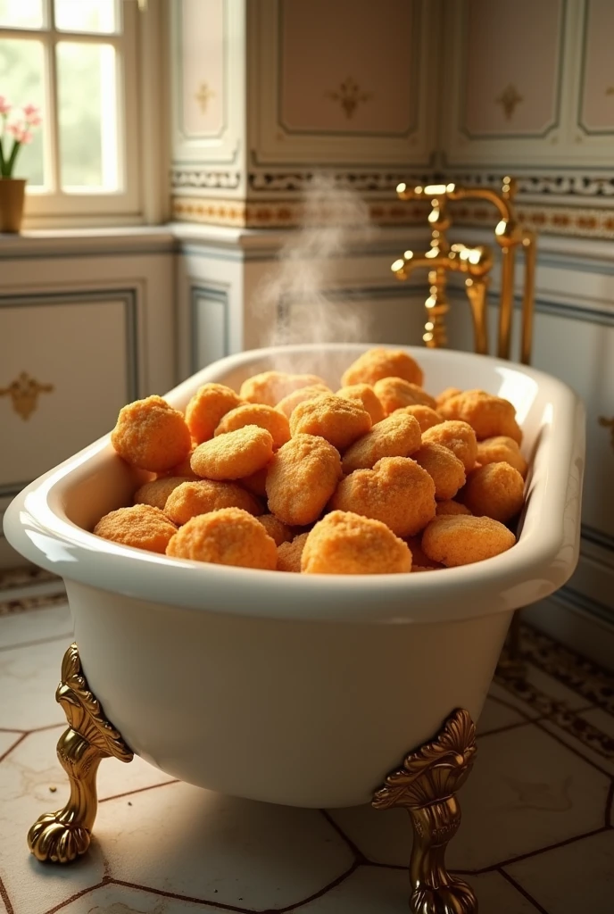 Kamala harris, bathtub full of fried chicken and "grape juice substituted for the bathwater"