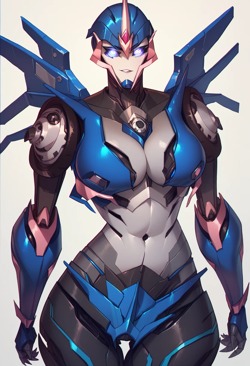 Big breasts, fit body, hourglass figure, wide hips, arceetp, mecha, robot, autobot, glowing eyes