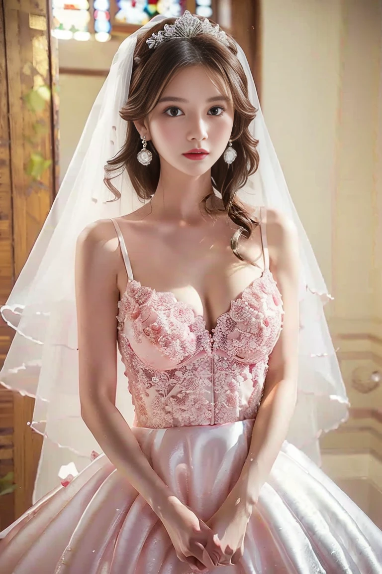 church、 Wedding Style、thin fabric prom dress、Small Rose Embroidery 、 Wedding Veil、Transparent areola、Large Breasts、Best Breasts、Firm breasts、Beautiful breasts、Big Breasts、Busty、超Big Breasts、Small waist、pearl earrings、