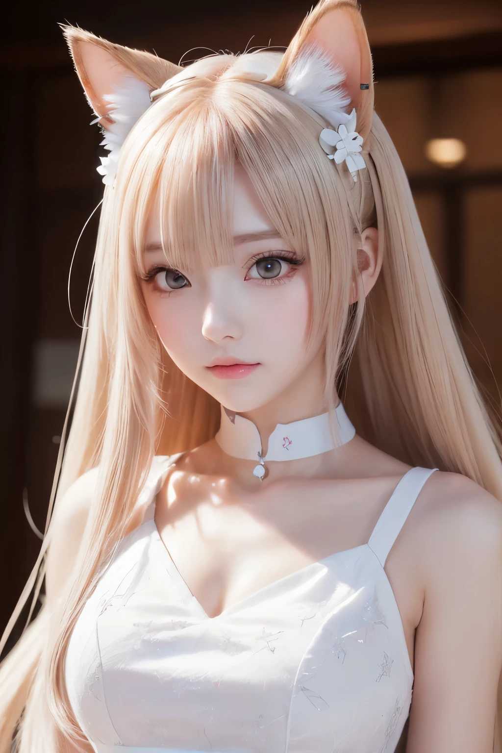 (8K、Highest quality、masterpiece、 Ultra-high resolution)、(Headshot closeup:1.4)、((((Flat body))))、(,Skinny and flat chested, Wearing a ragdoll costume、Ragdoll Eyes