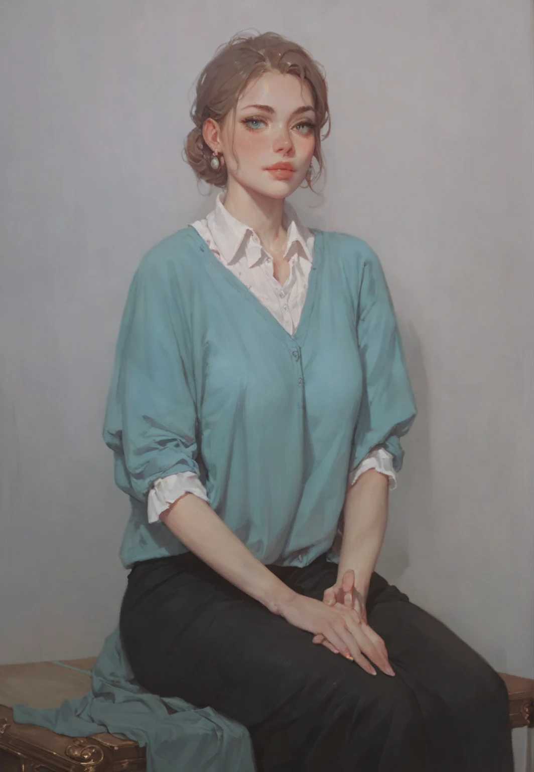 *Post-Impressionism style, white european woman, full head visible, full portrait, body straight position, no heat part is out of frame, introspective self-portraits, capturing the inner thoughts, emotions, and identity of beautiful woman through evocative and introspective self-representations. --v 4 50** - (fast) --s 2