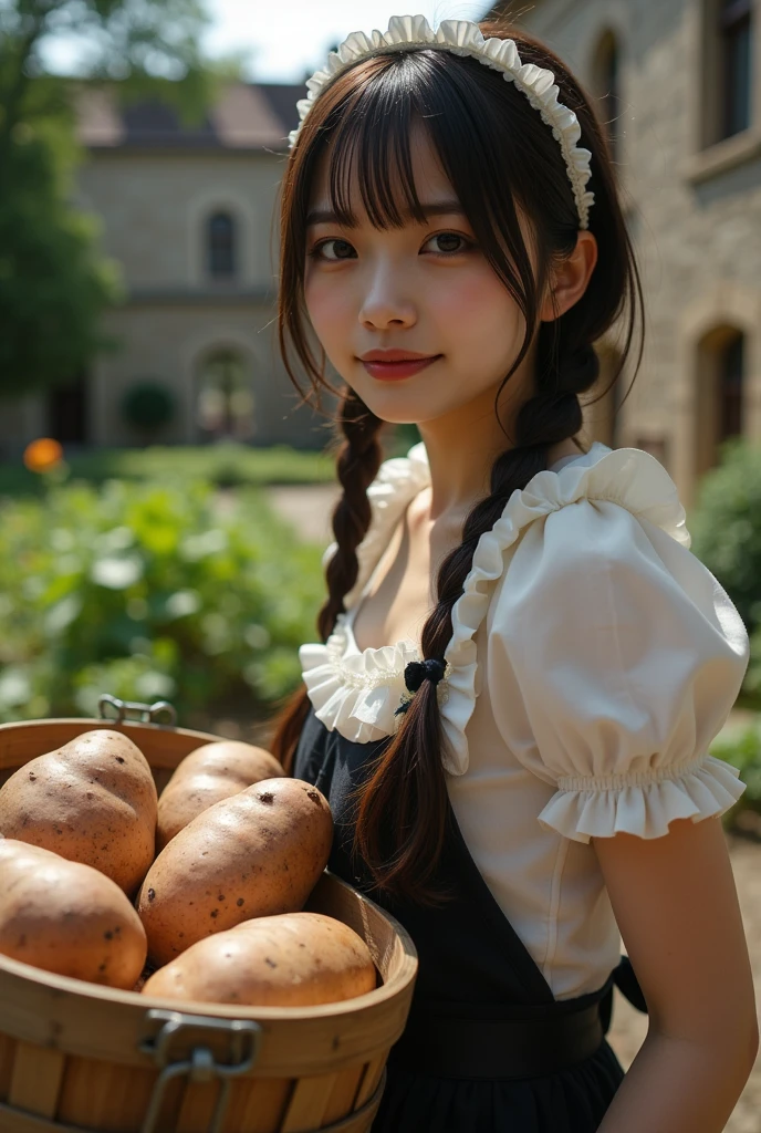 4K, Realistic,Very detailed,(())、18-year-old、((smile))、(Little Red Riding Hood)、(Medieval clothing)、(mini skirt)、Thigh-high stockings、(Carrying a basket of bread and wine)、grassland、((Delicate painting)),(Detailed RAW photos of girls), (Masterpiece:1.25), (Highest quality:1.6), (Ultra-high resolution:1.5), (Realistic:1.75), 8K resolution,:1.6), Canon EOS R5, 50mm,Very detailedな,Cinema Lighting