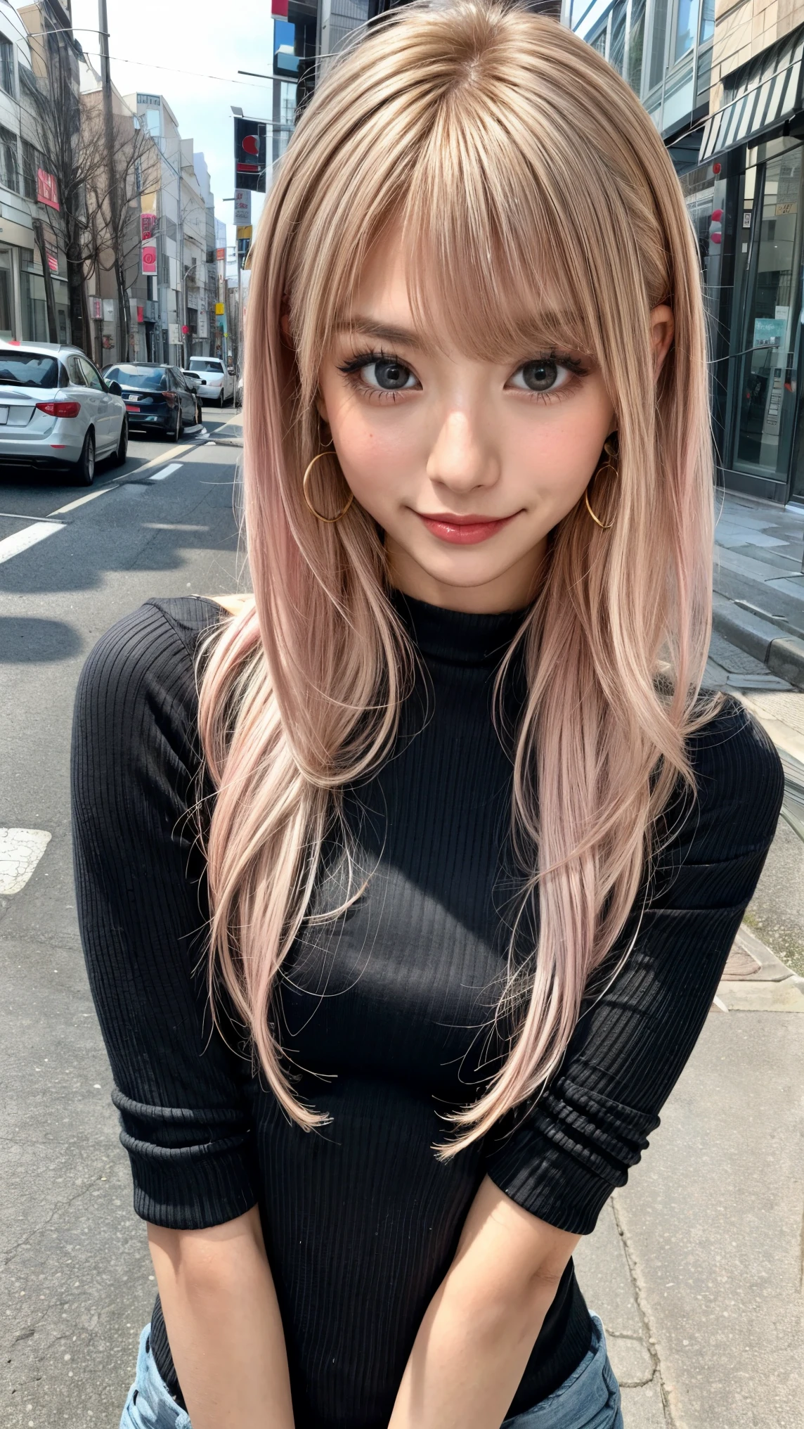 Ai Hoshino, beige pink hair, Long Hair, favorite , Beautiful, shining eyes, Stars in my eyes, Idol, alone, 1 Girl, Long pink hair