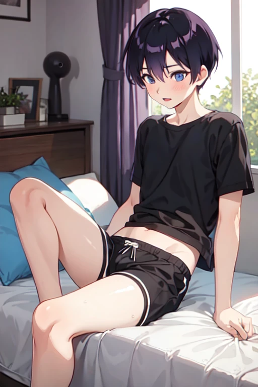 １５age　 one boy with w　 in underwear　Black shorts　 bed　　
 