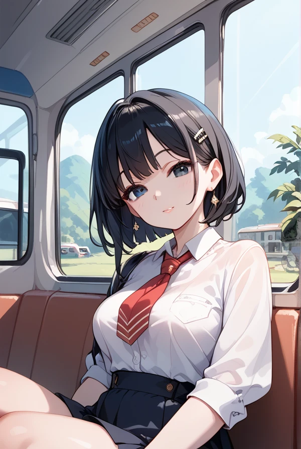 Black hair, beautiful eyes, clear eyes, bus guide, tour conductor