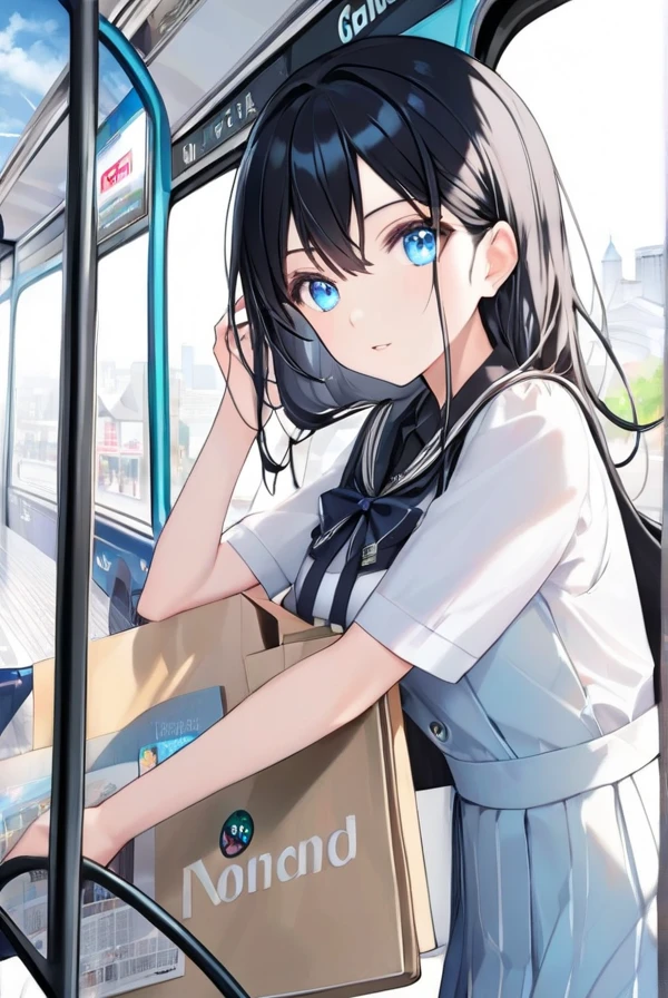 Black hair, beautiful eyes, clear eyes, bus guide, 