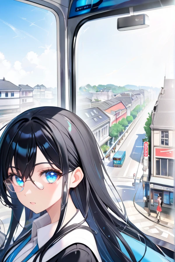 Black hair, beautiful eyes, clear eyes, bus guide, 