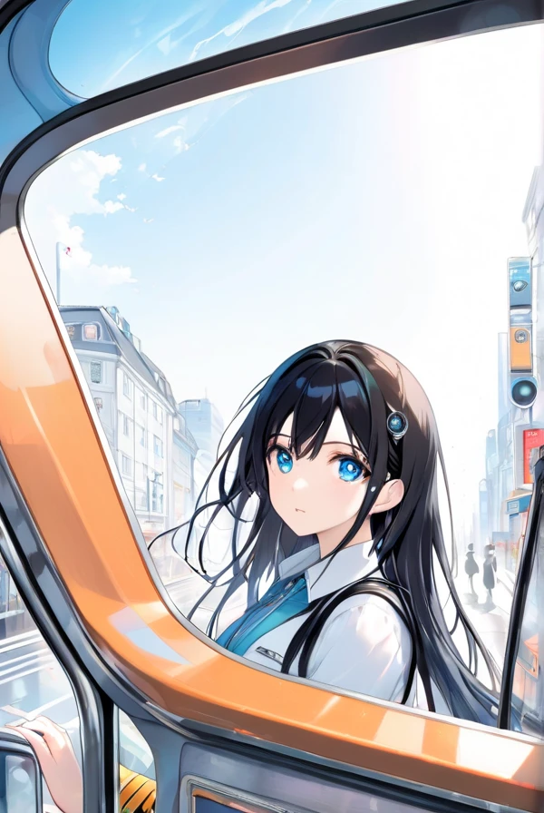 Black hair, beautiful eyes, clear eyes, bus guide, 