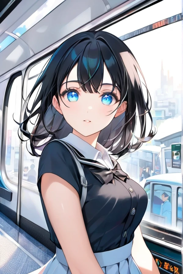 Black hair, beautiful eyes, clear eyes, bus guide, 