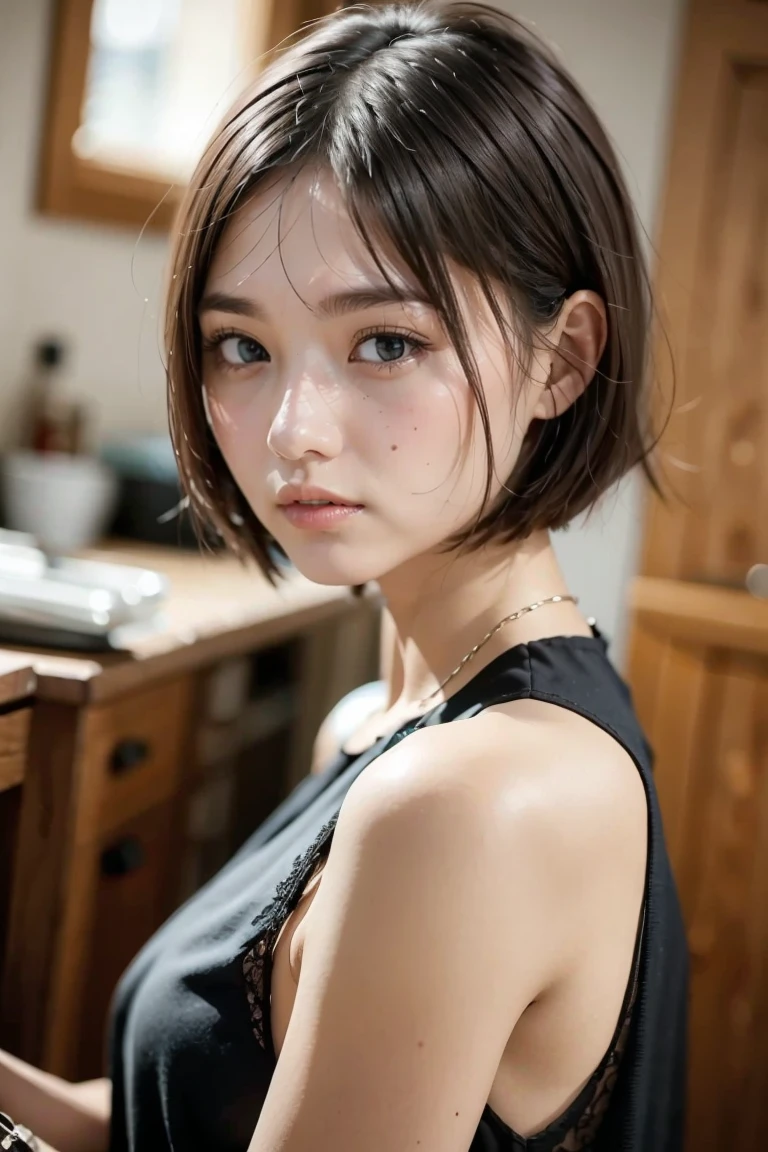 , Long winded [Blue-black:.3] hair,View your viewers,nude, (masterpiece:1.3), (8k, Realistic, RAW Photos, highest quality: 1.4), Japanese, (One girl), Beautiful Face, (Realistic Face), (black hair, short hair:1.3), beautiful hairstyle, Realistic eyes, Beautiful fine details, (Realistic Skin), Beautiful Skin, Charm, Ultra-high resolution, Ultra-realistic, Very detailed, Golden Ratio,